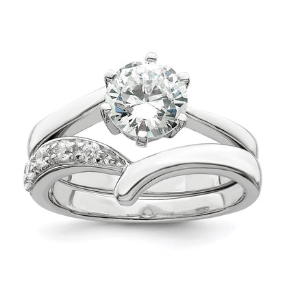 Sterling Silver Rhodium Plated 2 Piece Cz Wedding Ring Set