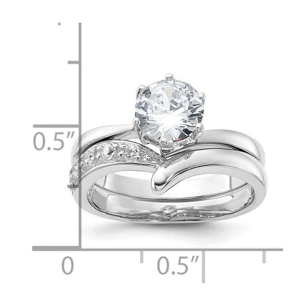 Sterling Silver Rhodium Plated 2 Piece Cz Wedding Ring Set