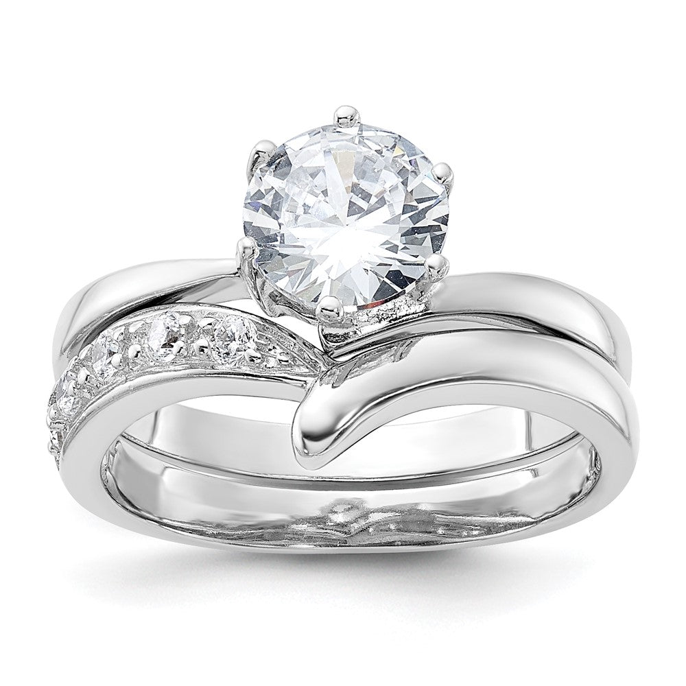 Sterling Silver Rhodium Plated 2 Piece Cz Wedding Ring Set