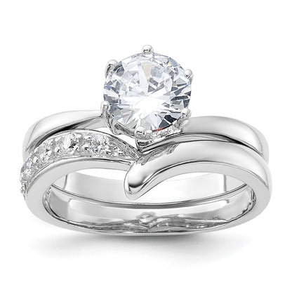 Sterling Silver Rhodium Plated 2 Piece Cz Wedding Ring Set