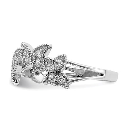 Sterling Silver Rhodium Plated Butterfly Cz Ring