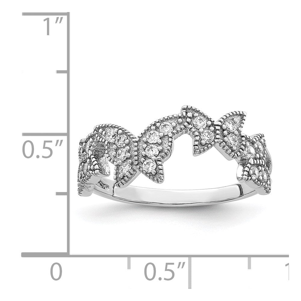 Sterling Silver Rhodium Plated Butterfly Cz Ring