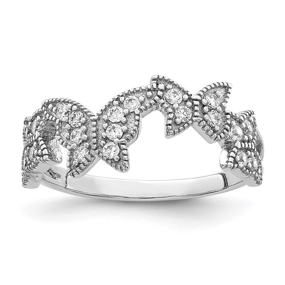 Sterling Silver Rhodium Plated Butterfly Cz Ring