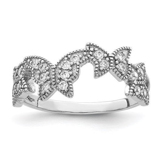 Sterling Silver Rhodium Plated Butterfly Cz Ring