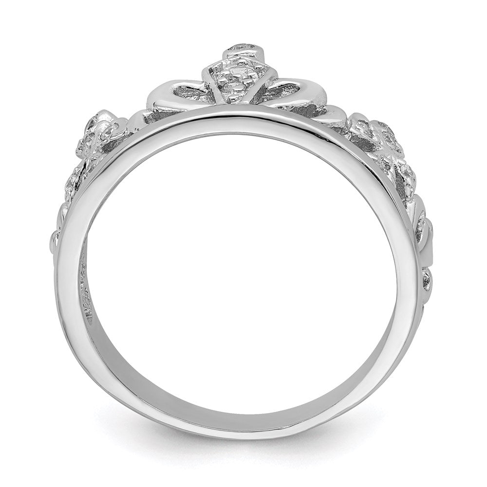 Sterling Silver Rhodium Plated Cz Crown Ring
