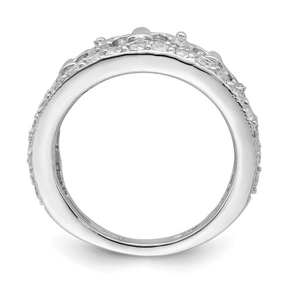 Sterling Silver Rhodium Plated Fleur De Lis Crown Cz Ring