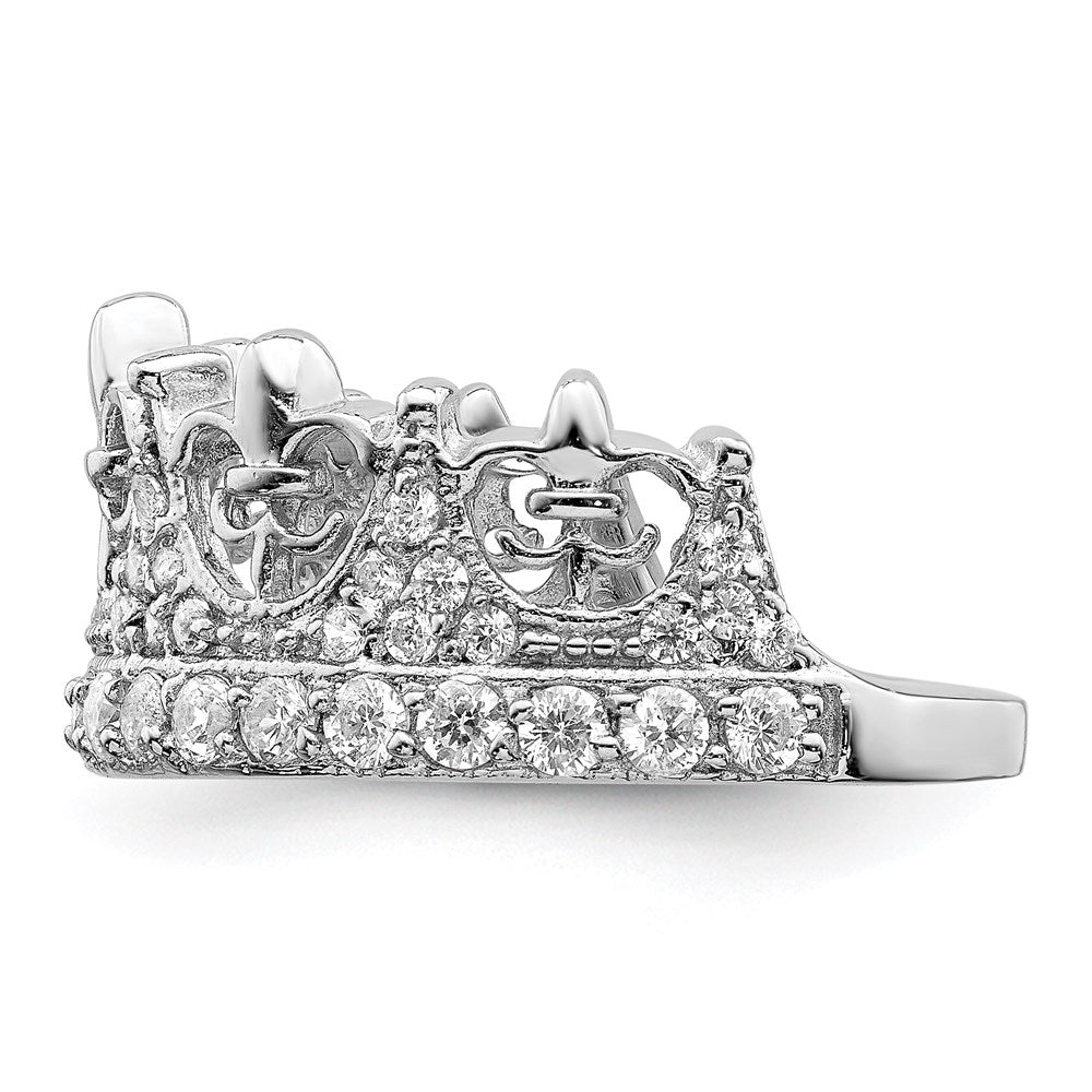 Sterling Silver Rhodium Plated Fleur De Lis Crown Cz Ring