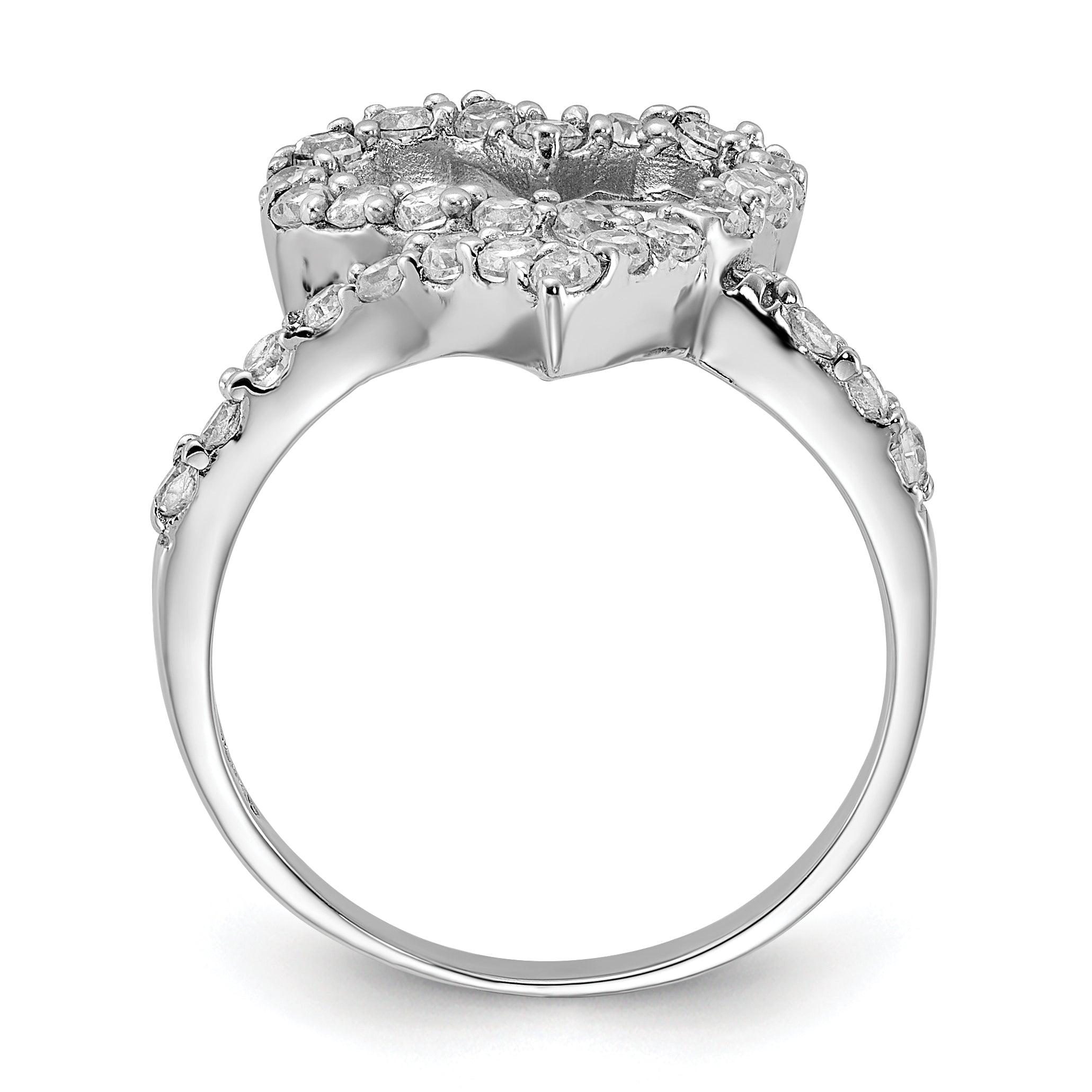 Sterling Silver Polished Cz Open Heart Ring (Size 6 Only)