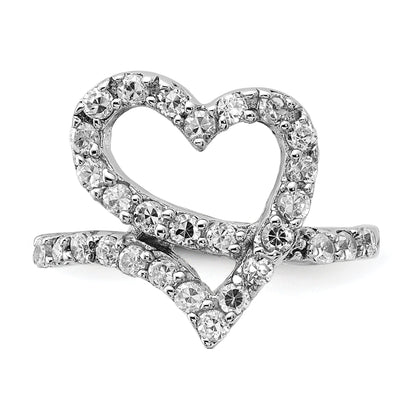Sterling Silver Polished Cz Open Heart Ring (Size 6 Only)