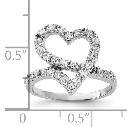 Sterling Silver Polished Cz Open Heart Ring (Size 6 Only)