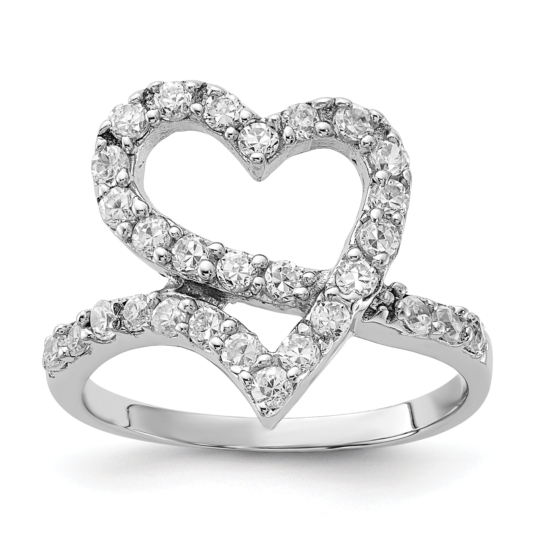 Sterling Silver Polished Cz Open Heart Ring (Size 6 Only)