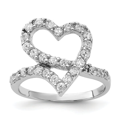 Sterling Silver Polished Cz Open Heart Ring (Size 6 Only)