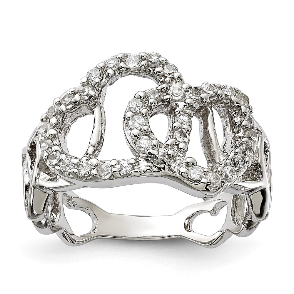 Sterling Silver Polished Cz Heart Ring