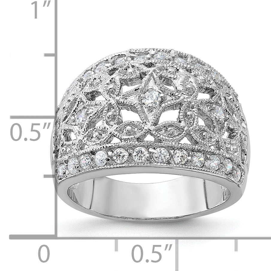 Sterling Silver Polished Fancy Cz Ring (Size 7 Only)