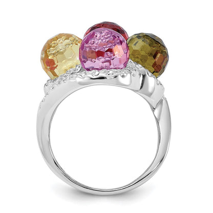 Sterling Silver Polished Multi Color Cz Ring