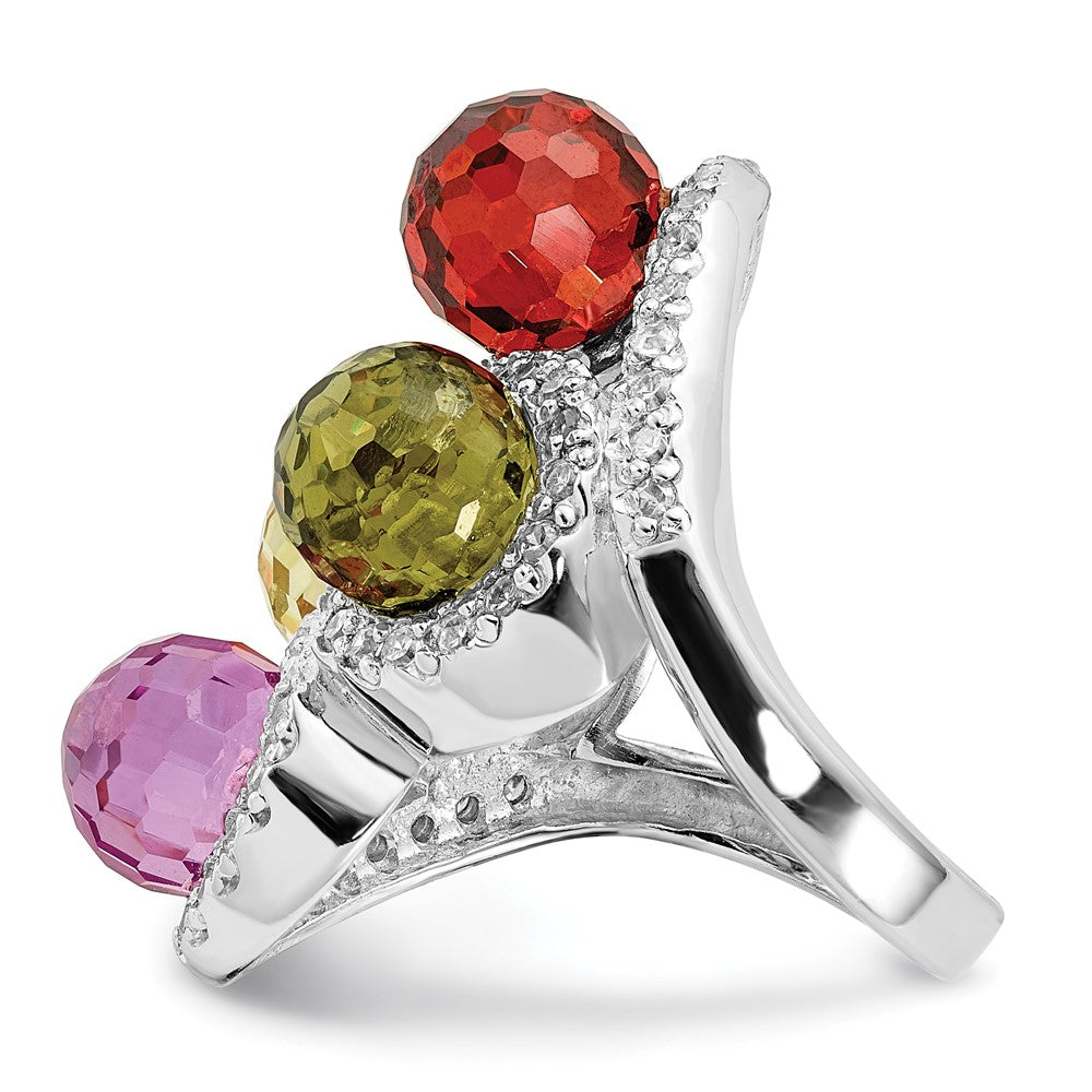 Sterling Silver Polished Multi Color Cz Ring