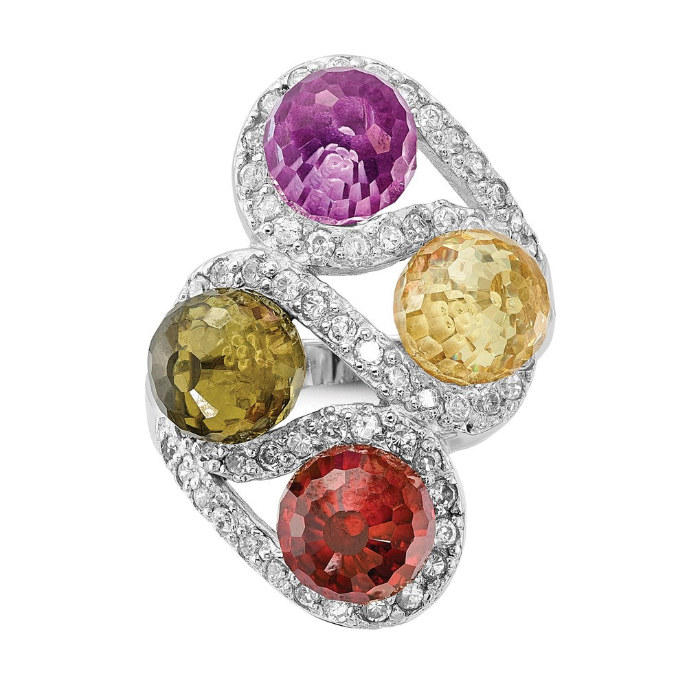 Sterling Silver Polished Multi Color Cz Ring