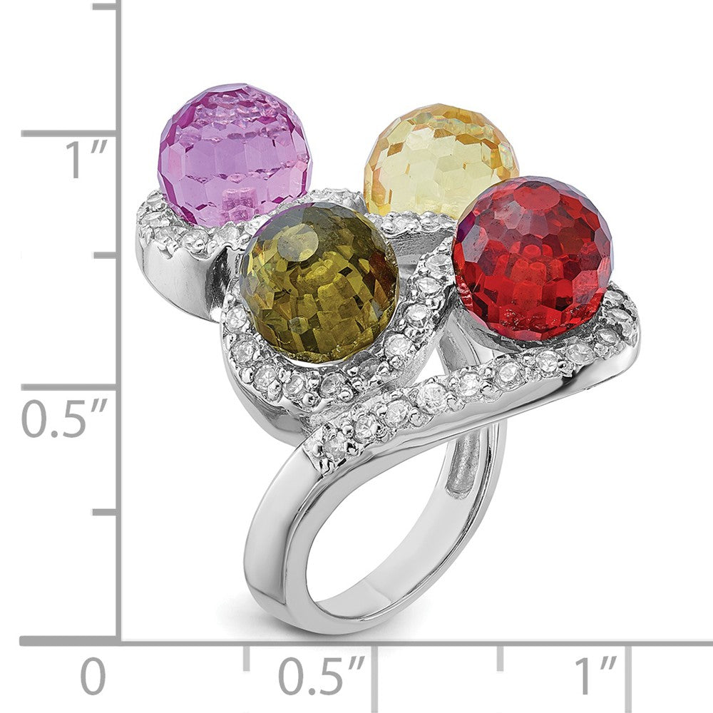 Sterling Silver Polished Multi Color Cz Ring