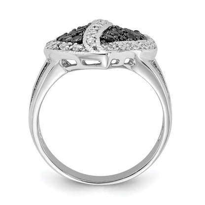 Sterling Silver Polished Black & Clear Cz Heart Ring