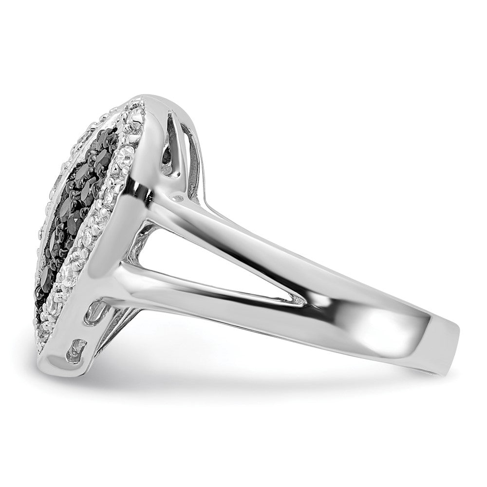 Sterling Silver Polished Black & Clear Cz Heart Ring