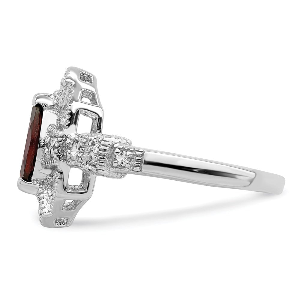 Sterling Silver Rhodium Plated Dark Red Marquise Cz Ring