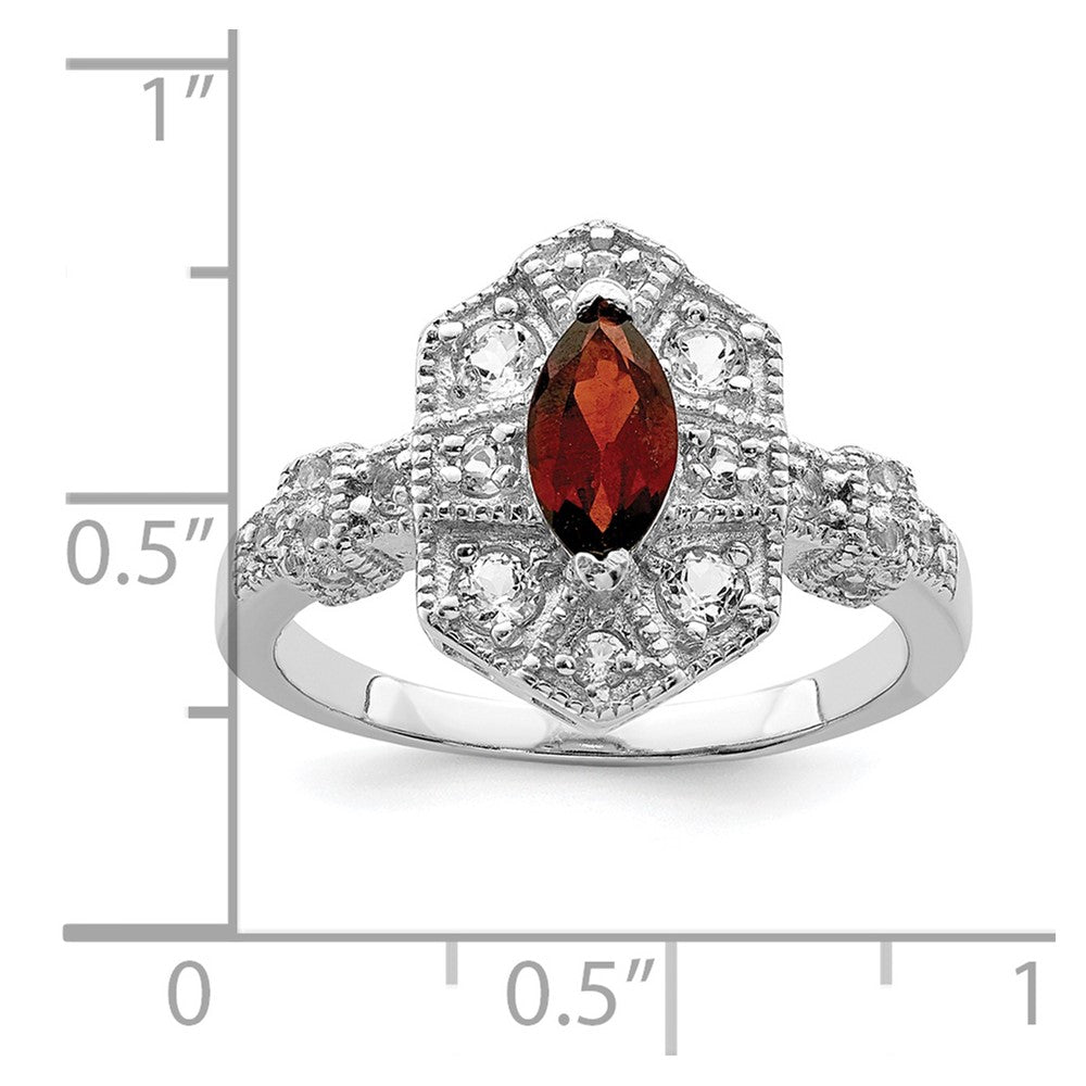 Sterling Silver Rhodium Plated Dark Red Marquise Cz Ring