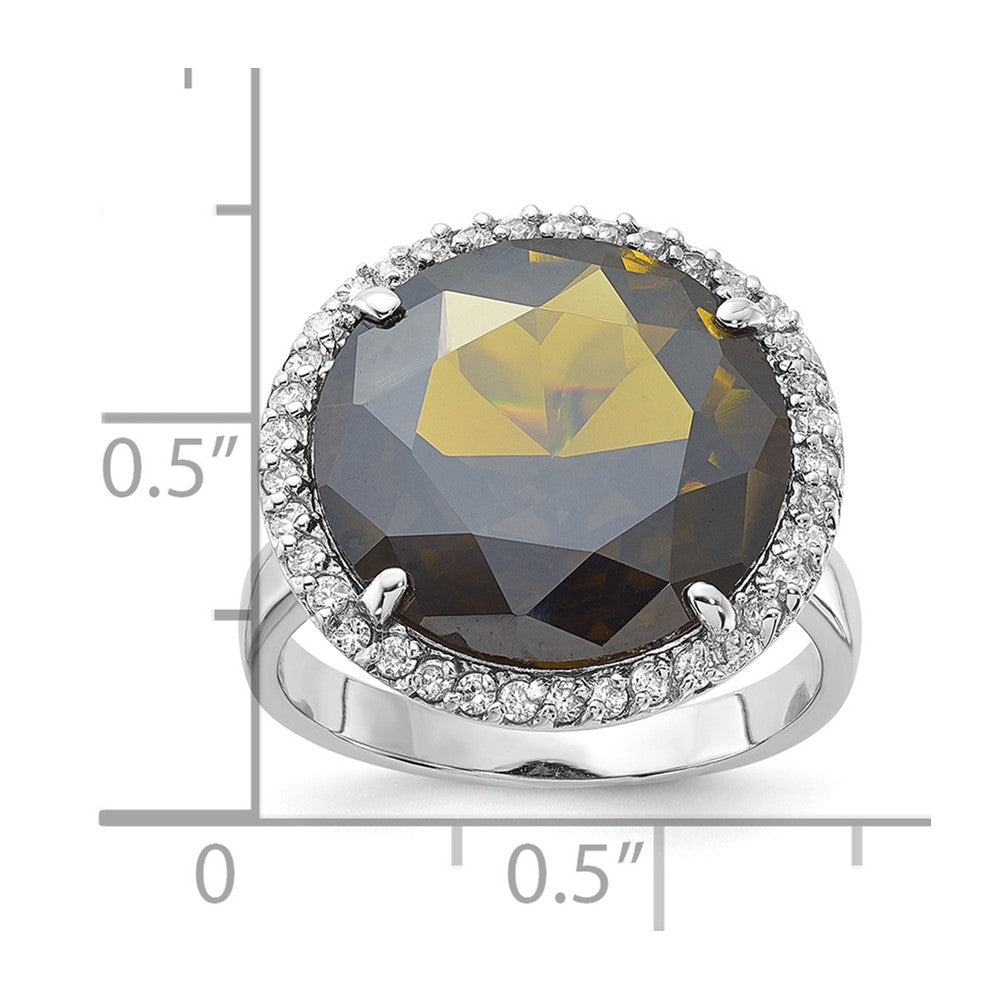 Sterling Silver Polished Green & Clear Cz Circle Halo Ring