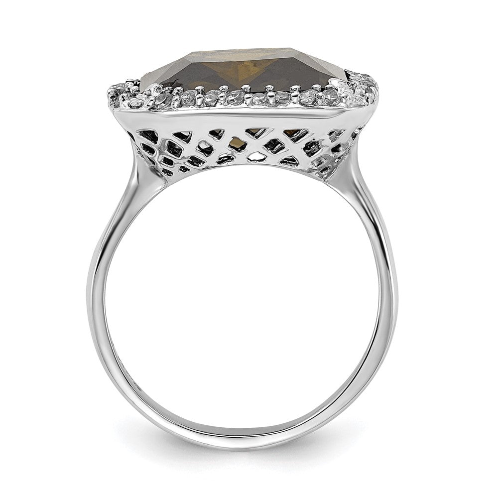 Sterling Silver Polished Green & Clear Cz Square Ring