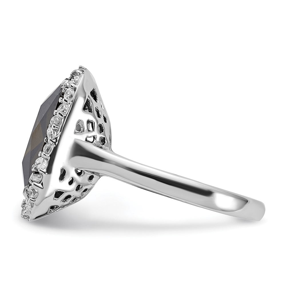 Sterling Silver Polished Green & Clear Cz Square Ring