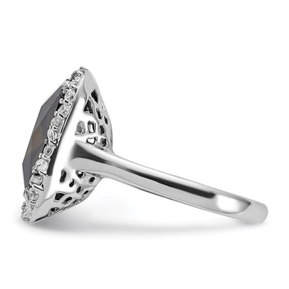 Sterling Silver Polished Green & Clear Cz Square Ring