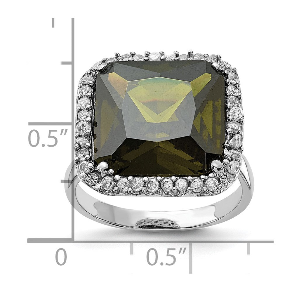 Sterling Silver Polished Green & Clear Cz Square Ring