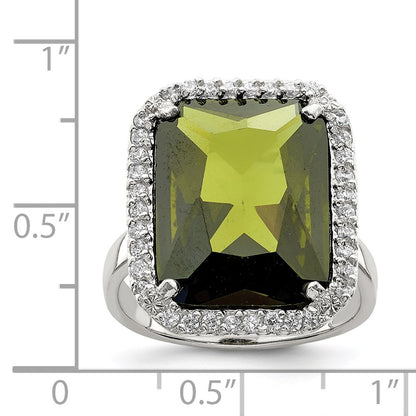 Sterling Silver Rectangle Clear & Green Cz Ring (Size 8 Only)