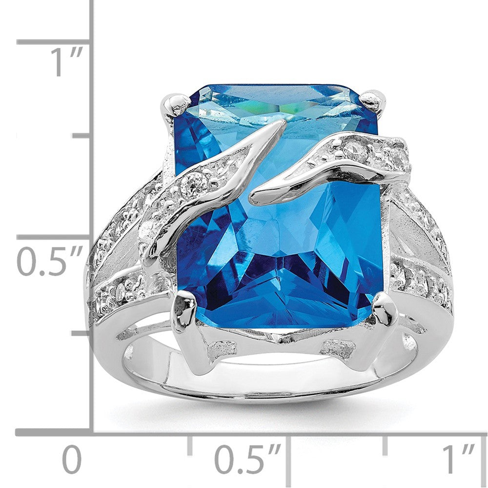 Sterling Silver Blue & Clear Cz Ring
