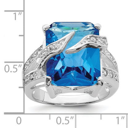 Sterling Silver Blue & Clear Cz Ring