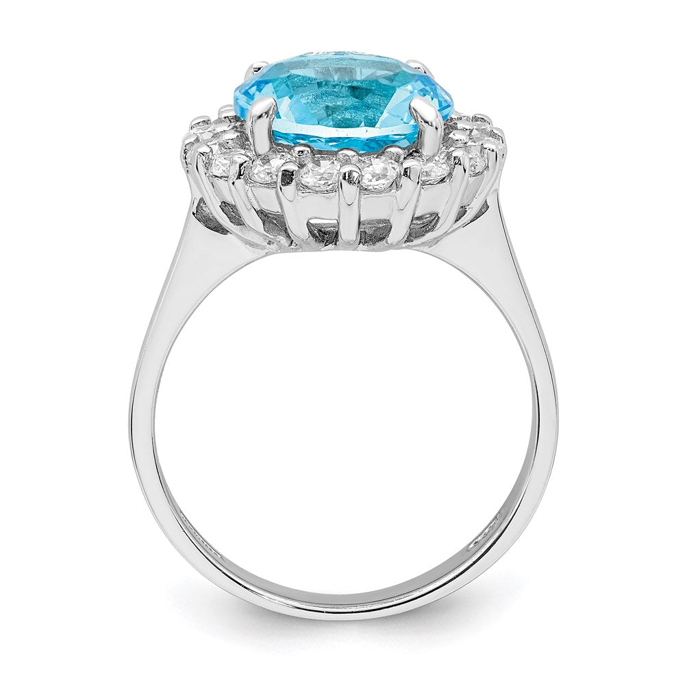 Sterling Silver Rhodium Plated Blue & Clear Cz Ring