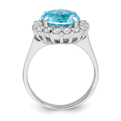 Sterling Silver Rhodium Plated Blue & Clear Cz Ring
