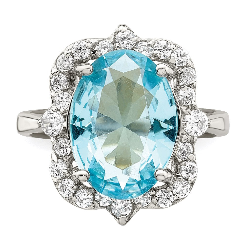 Sterling Silver Blue & Clear Cz Ring