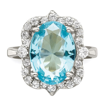Sterling Silver Blue & Clear Cz Ring
