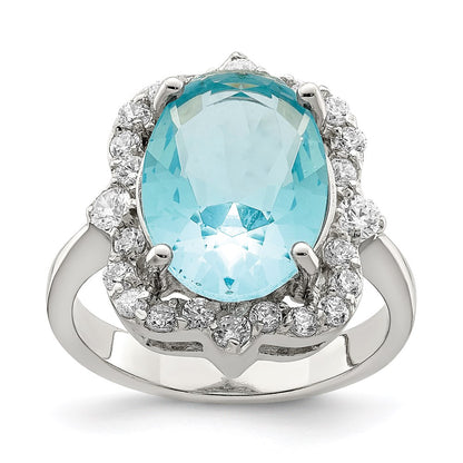 Sterling Silver Blue & Clear Cz Ring