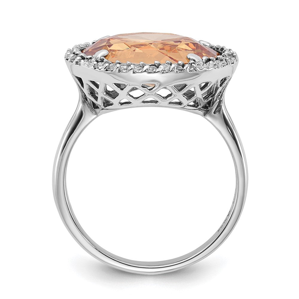 Sterling Silver Polished Champagne & Clear Cz Circle Ring