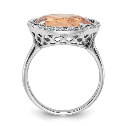 Sterling Silver Polished Champagne & Clear Cz Circle Ring