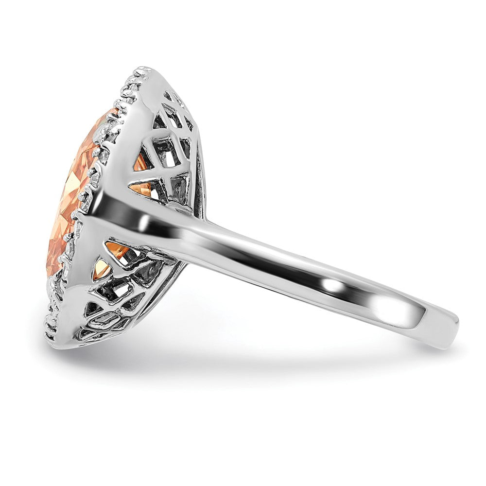 Sterling Silver Polished Champagne & Clear Cz Circle Ring