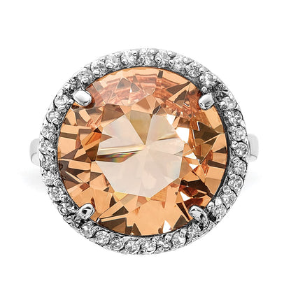Sterling Silver Polished Champagne & Clear Cz Circle Ring