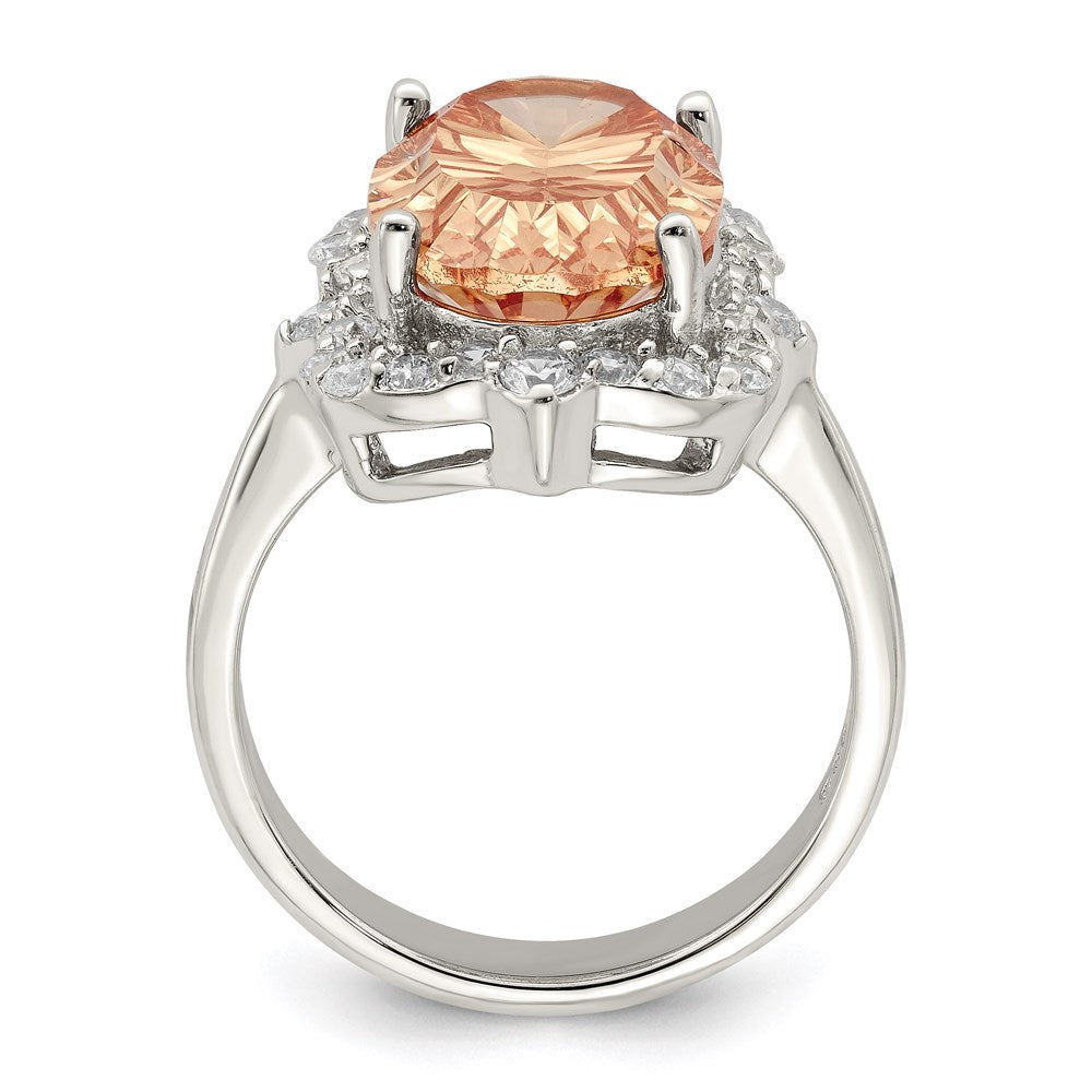 Sterling Silver Champagne & Clear Color Cz Ring