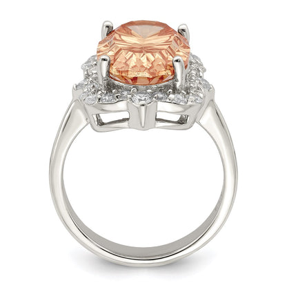 Sterling Silver Champagne & Clear Color Cz Ring