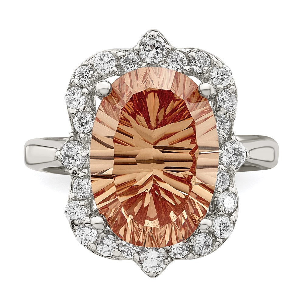 Sterling Silver Champagne & Clear Color Cz Ring
