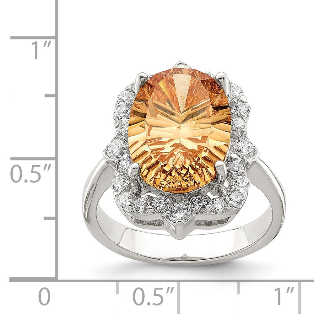 Sterling Silver Champagne & Clear Color Cz Ring