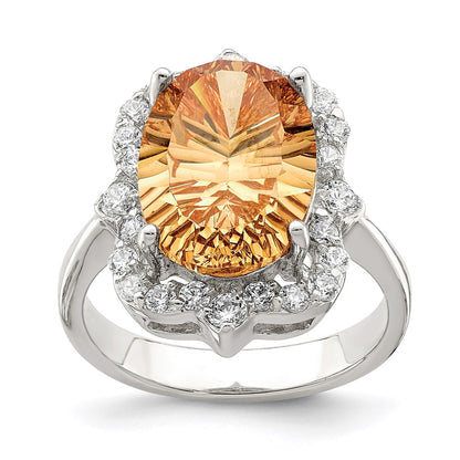 Sterling Silver Champagne & Clear Color Cz Ring