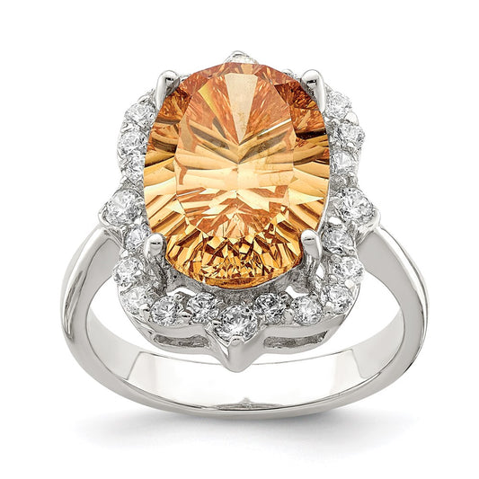 Sterling Silver Champagne & Clear Color Cz Ring