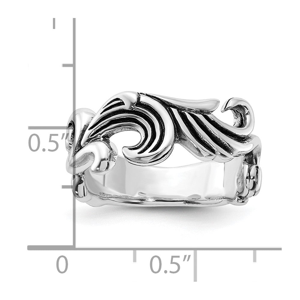 Sterling Silver Polished & Antiqued Curved Design Ring